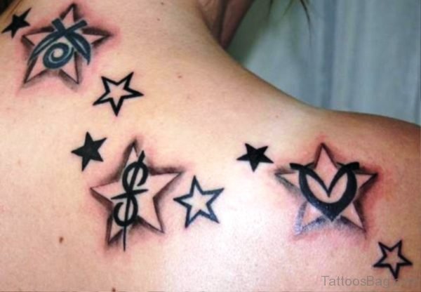 Stars Tattoo On Back Shoulder