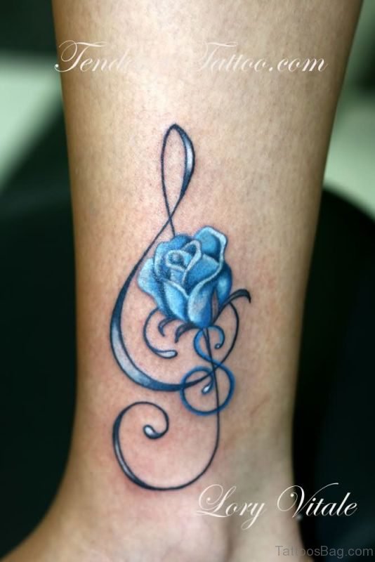 Stunning Blue Rose Ankle Tattoo