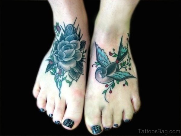 Stunning Blue Rose Foot Tattoo