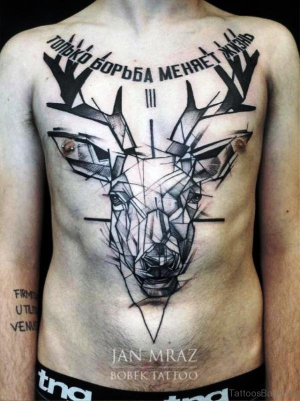 Stunning Buck Tattoo On Chest