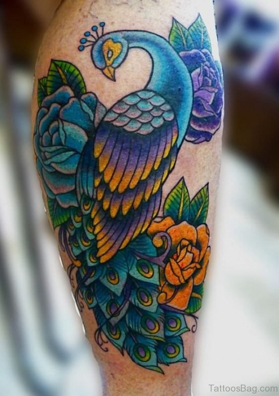 Stunning Peacock Tattoo On Leg