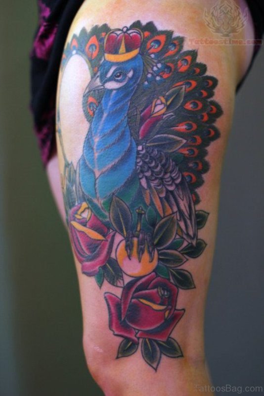 Stunning Peacock Tattoo On Thigh