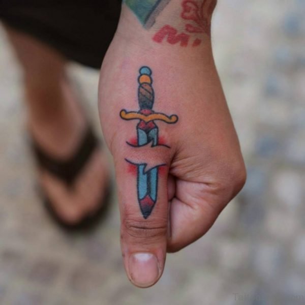 Stunning Sword Tattoo On Thumb
