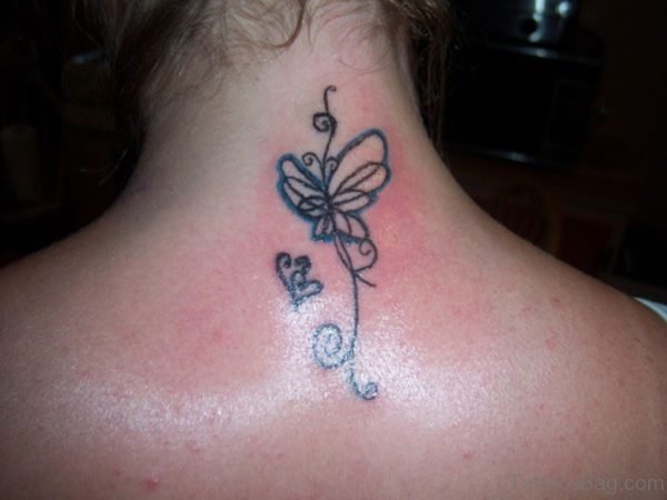 Stylish Butterfly Tattoo On Nape