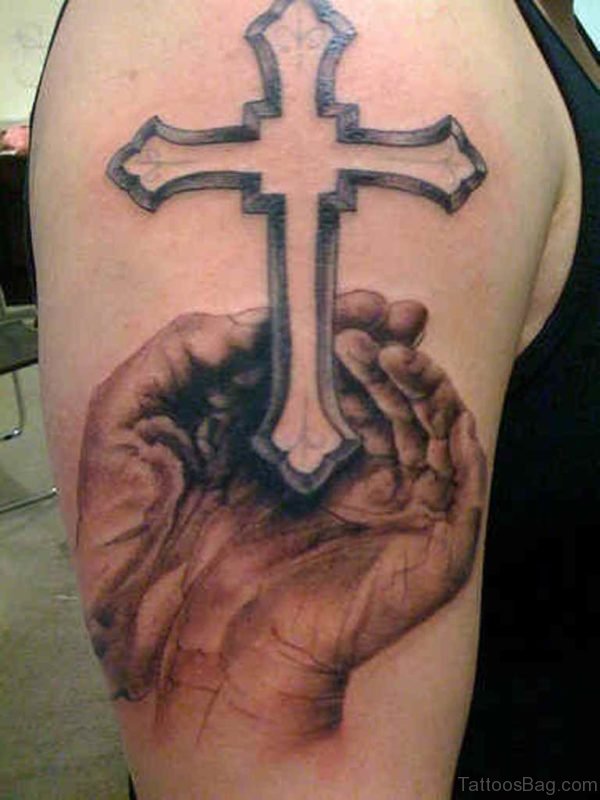Stylish Cross Tattoo On Shoulder 