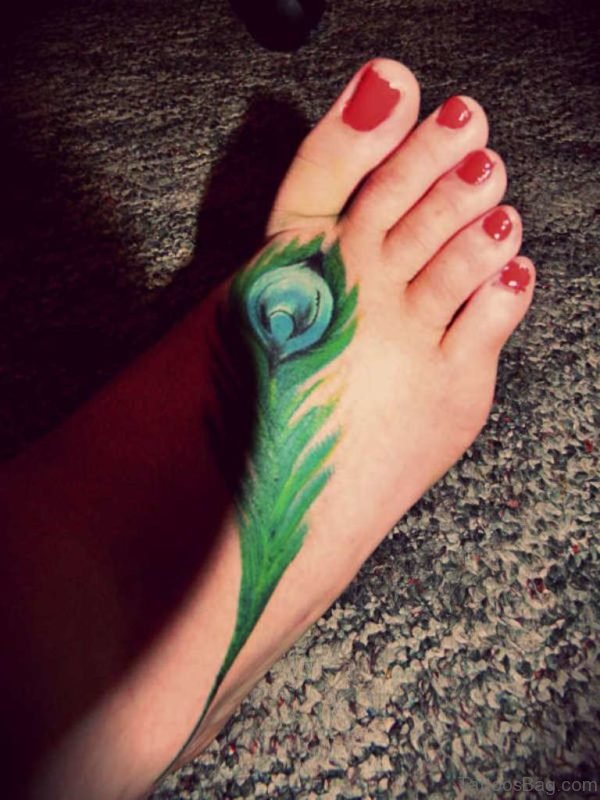 Stylish Feather Tattoo On Foot