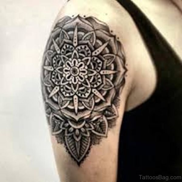 Stylish Mandala Tattoo On Shoulder 