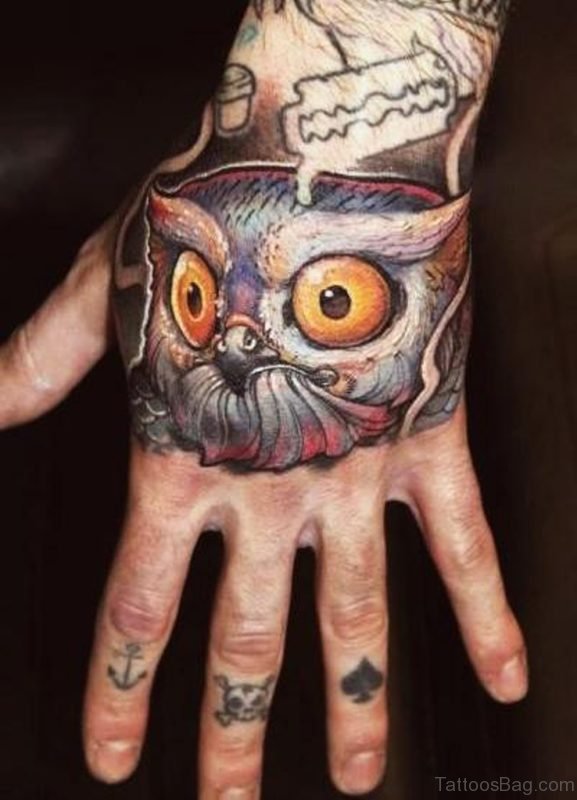 Stylish Owl Tattoo On Hand