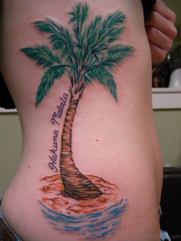 Stylish Palm Tree Tattoo On Rib