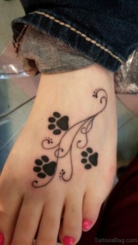 Stylish Paw Tattoo On Foot