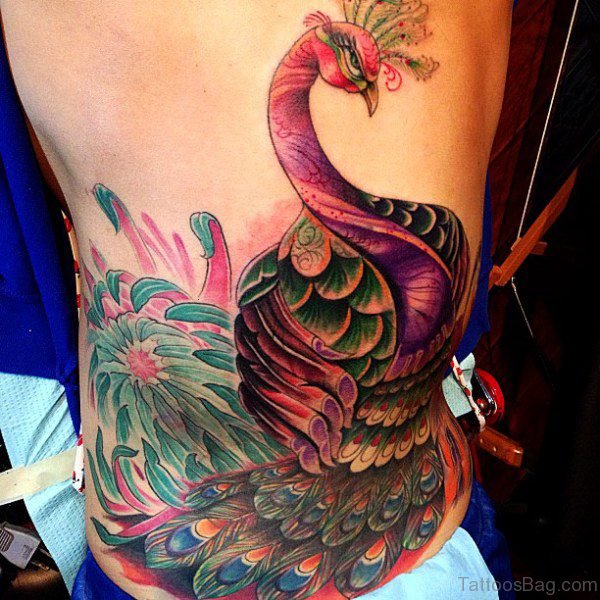 Stylish Peacock Tattoo On Back