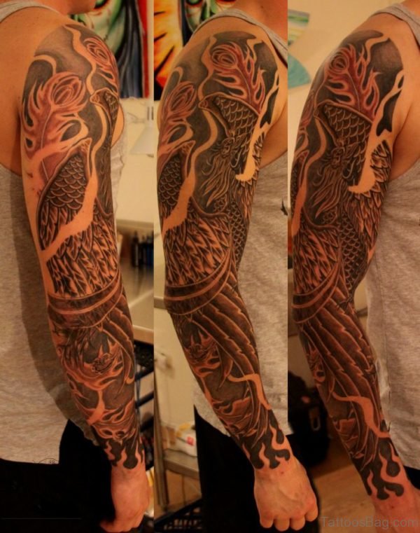 Stylish Phoenix Tattoo On Full Sleeve 