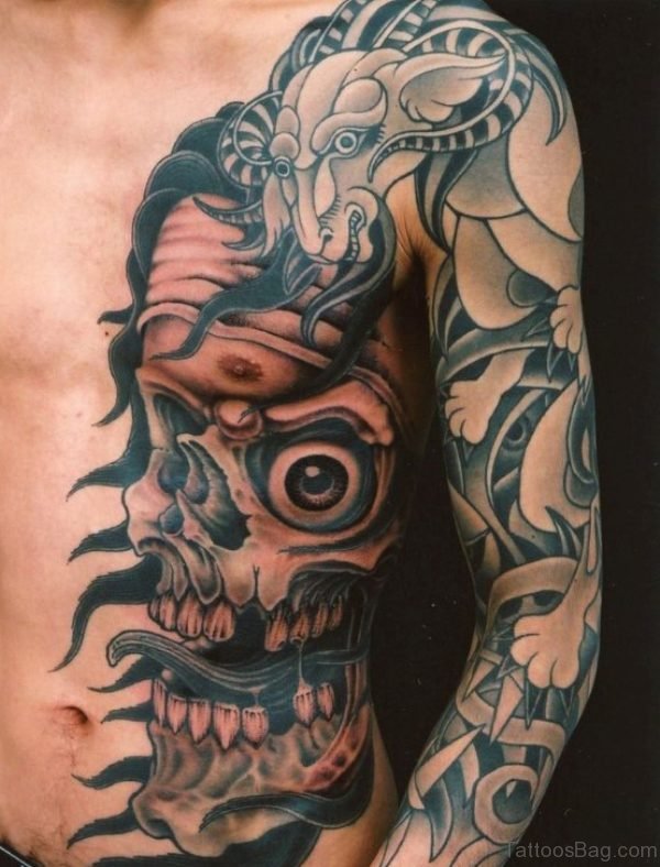Stylish Skull Tattoo On Rib 