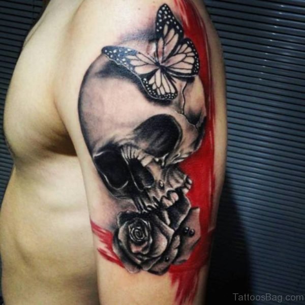 Stylish Skull Tattoo On Shoulder 