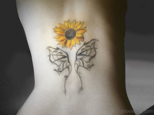 Stylish Sunflower Tattoo On Back