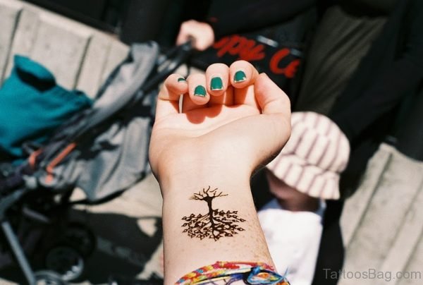 Stylish Tree Tattoo On Wrist 
