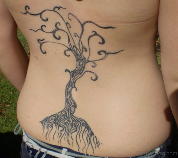 Stylish Tree Tattoo On Lower Back