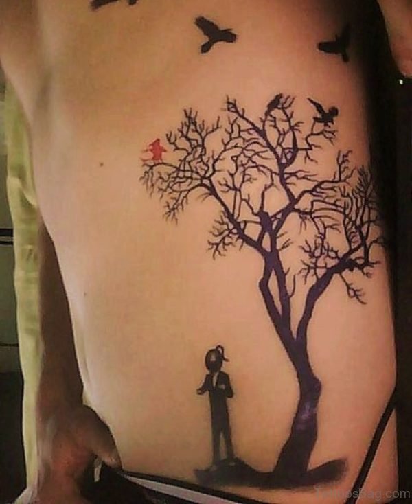 Stylish Tree Tattoo On Rib