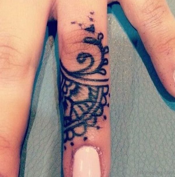 Stylish Tribal Tattoo On Finger 