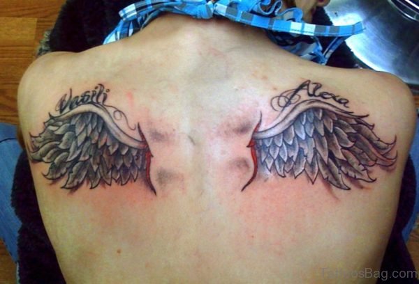 Stylish Wings Tattoo On Back 