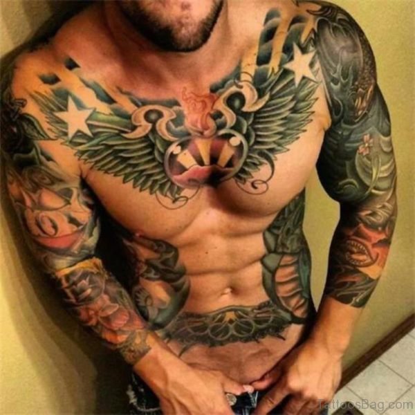 Stylish Wings Tattoo On Chest