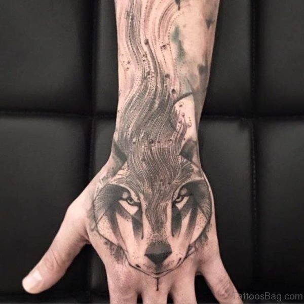 Stylish Wolf Tattoo On Hand