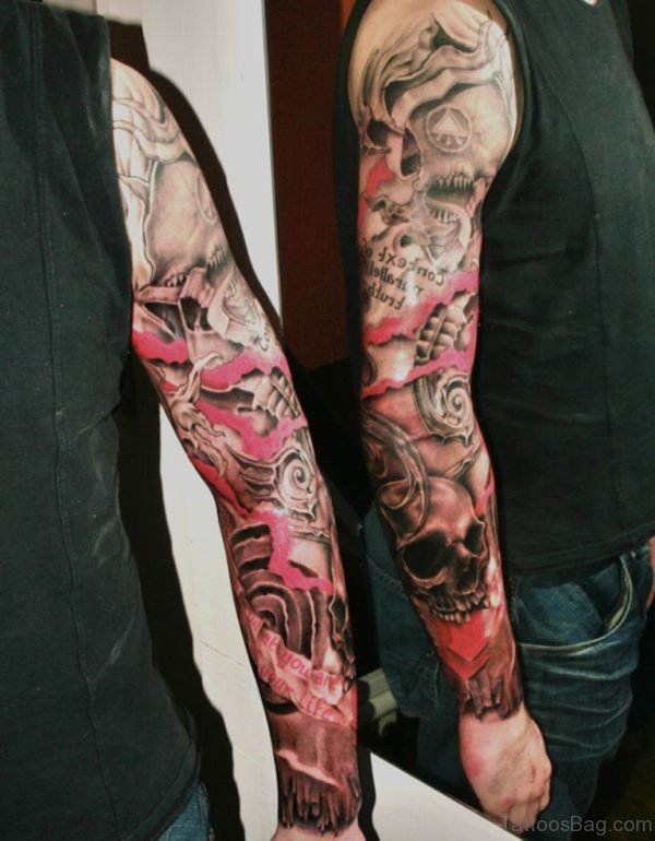 Skull Tattoo Design On Full Sleeve 