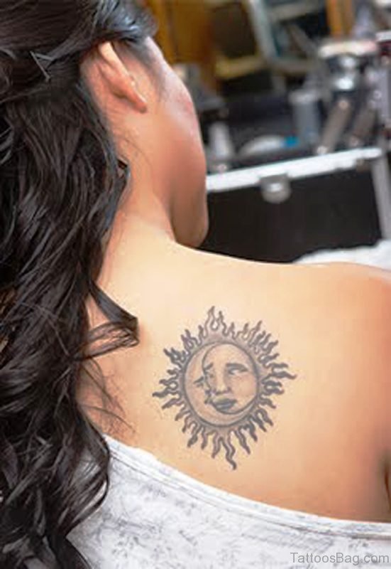Sun Tattoo On Back Shoulder