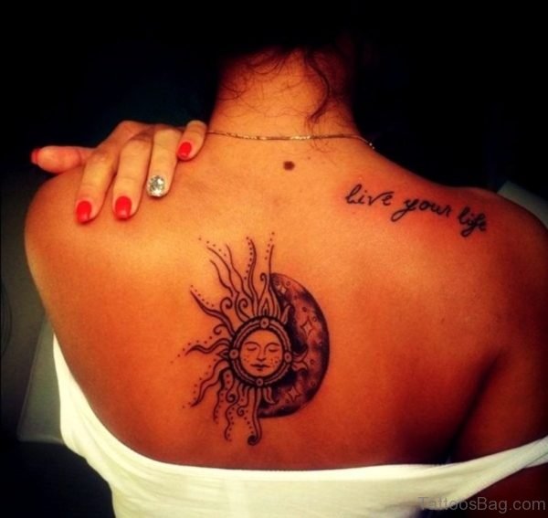 Sun Tattoo On Upper Back
