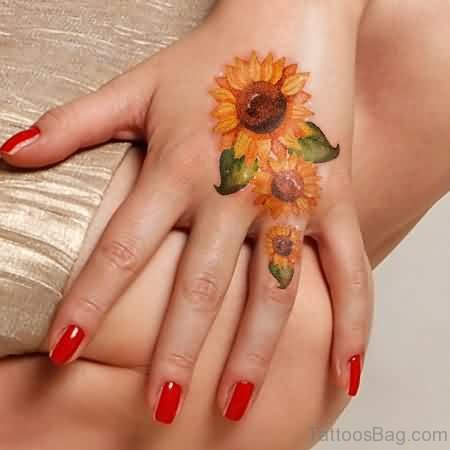 Sunflower Tattoo On Finger 