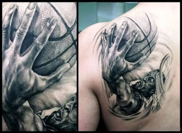 Superb Basketball Tattoo On Shoulder