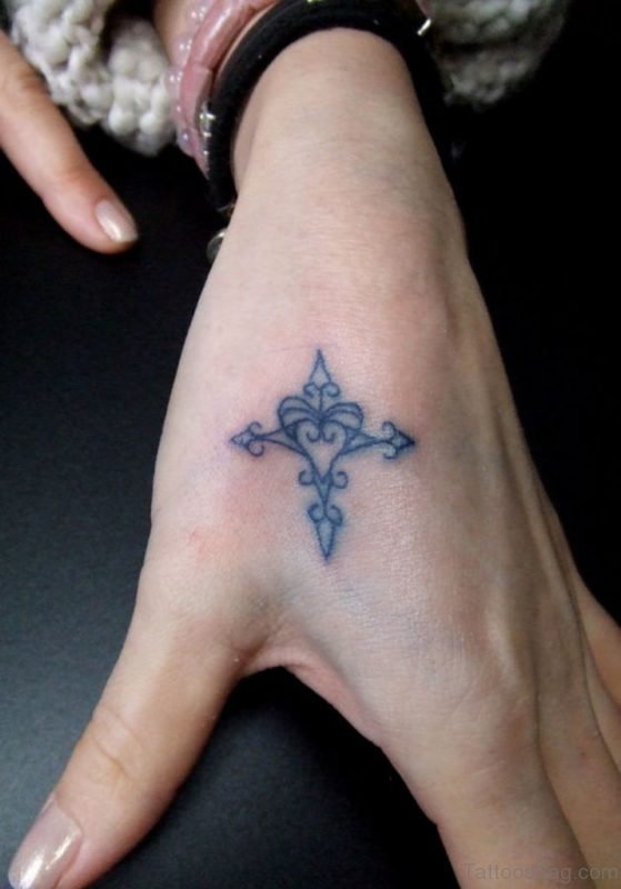 Superb Cross Tattoo On Hand