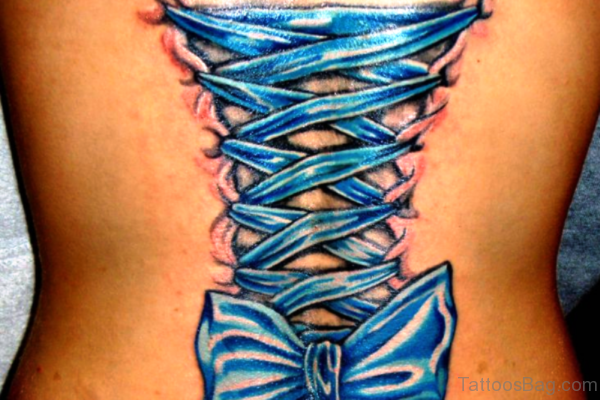 Sweet Blue Corset Tattoo On Back