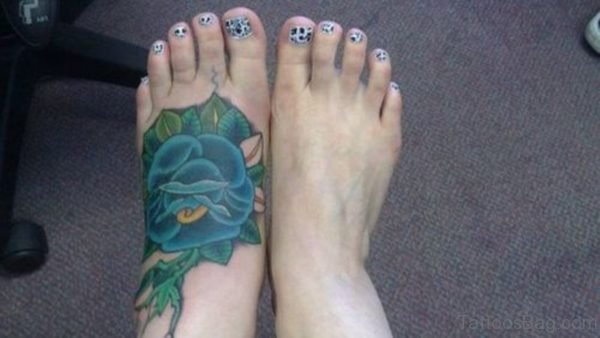 Sweet Blue Rose Foot Tattoo