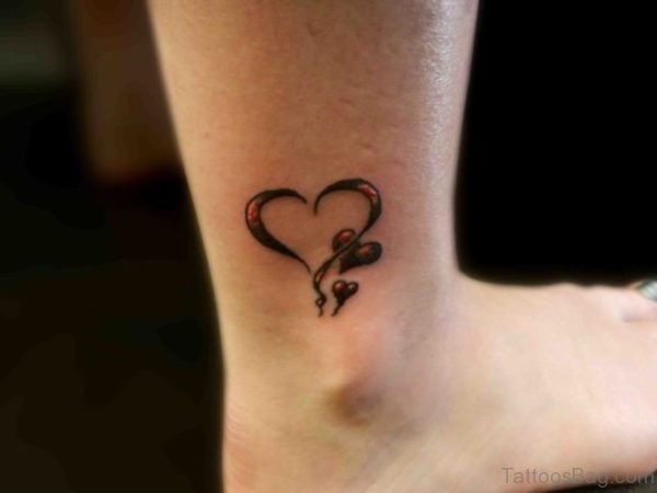 Sweet Designer Heart Tattoo On Ankle