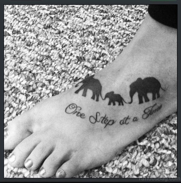 Sweet Elephant Family Tattoo On Foot