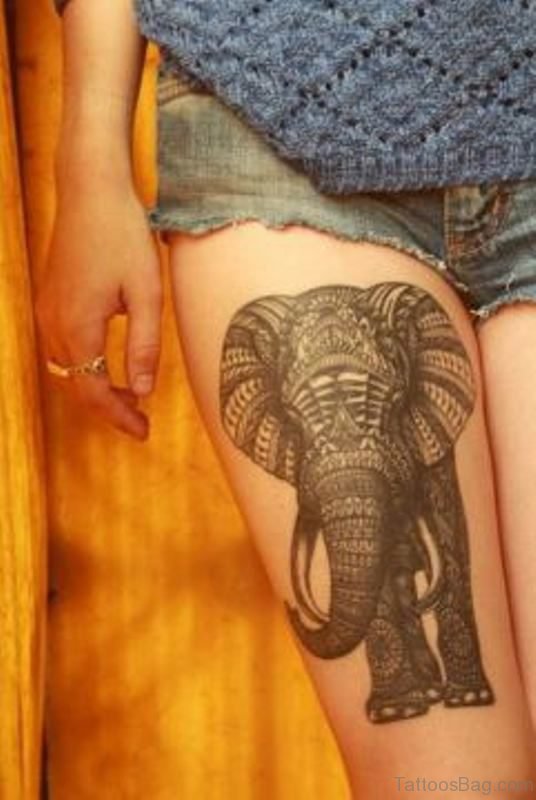 Sweet Elephant Tattoo On Thigh