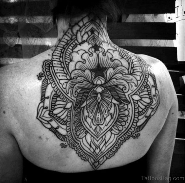 Sweet Large Mandala Tattoo On Neck Back