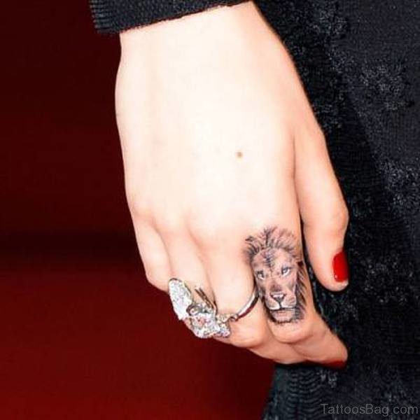 Sweet Lion Tattoo On Finger