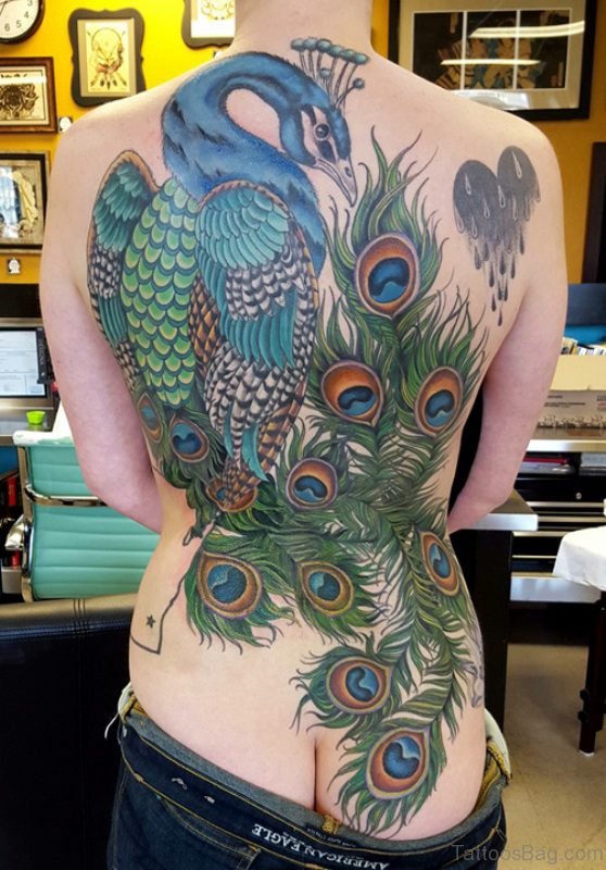 Sweet Peacock Back Tattoo Design