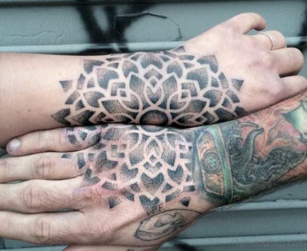 Symmetrical Mandala Hand Tattoo