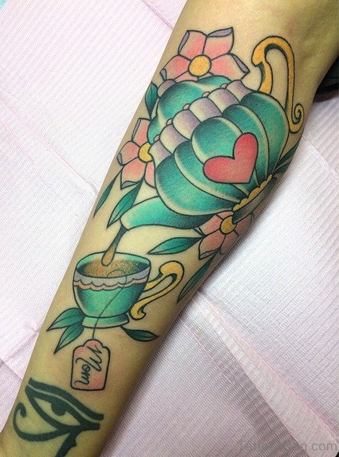 Tea Kettle Tattoo On Arm 