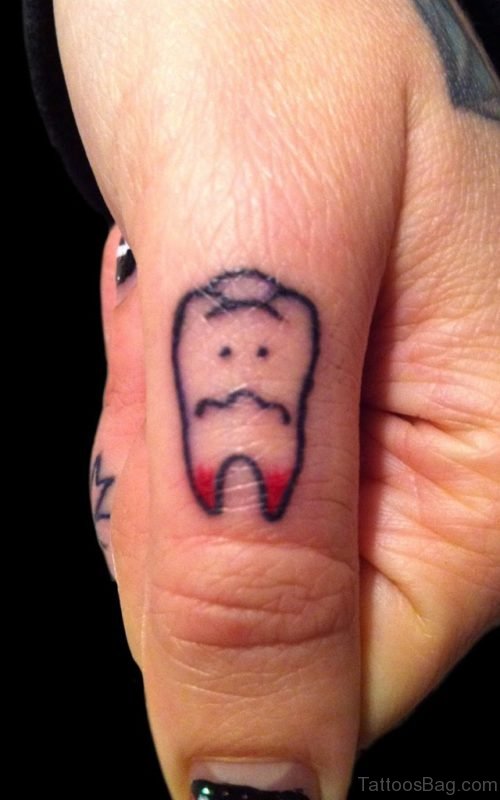 Teeth Tattoo On Finger