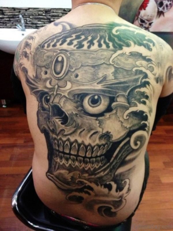Tibetian Skull Tattoo On Back 