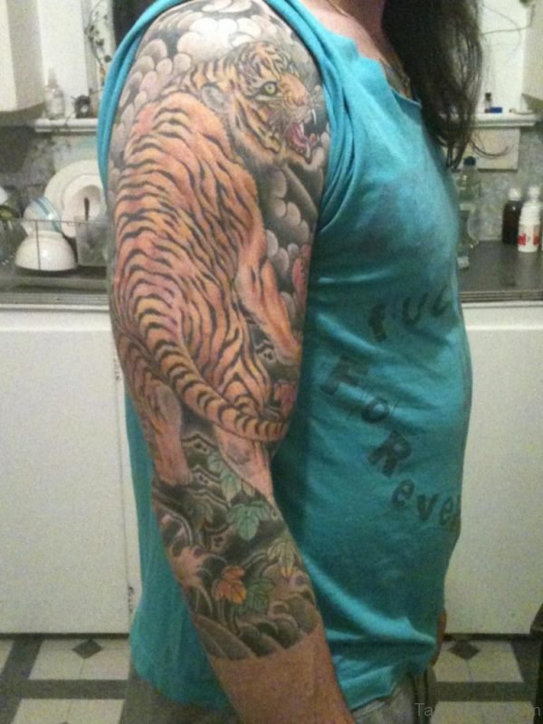 Tiger Tattoo On Full Arms 
