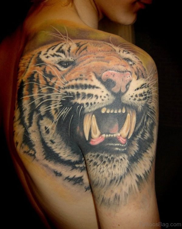 Tiger Tattoo On Full Shoulder 