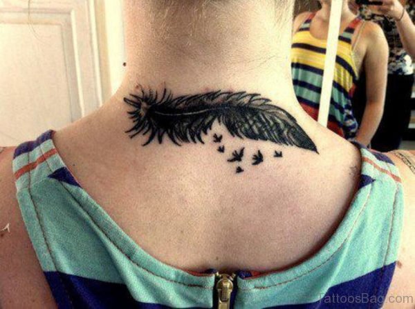 Tiny Birds And Feather Tattoo