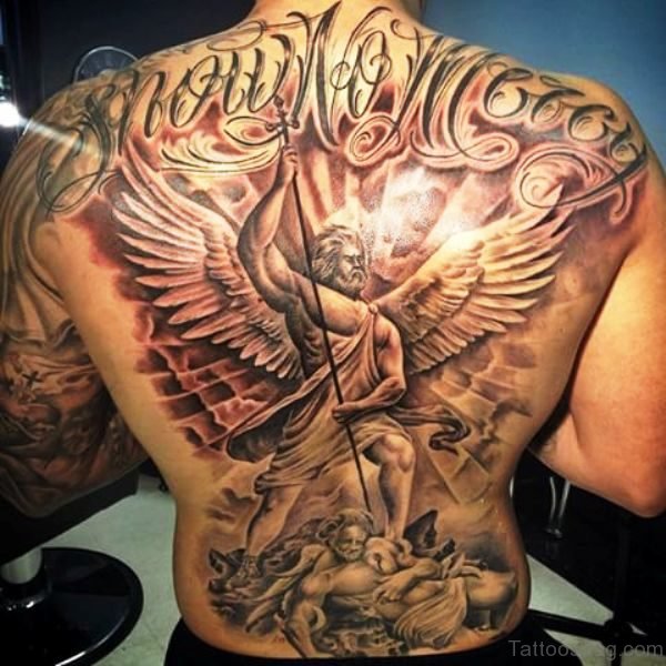 Traditional Archangel Tattoo On Back
