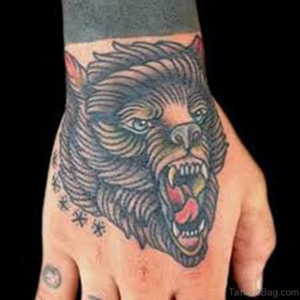 Traditional Bear Hand Tattoo