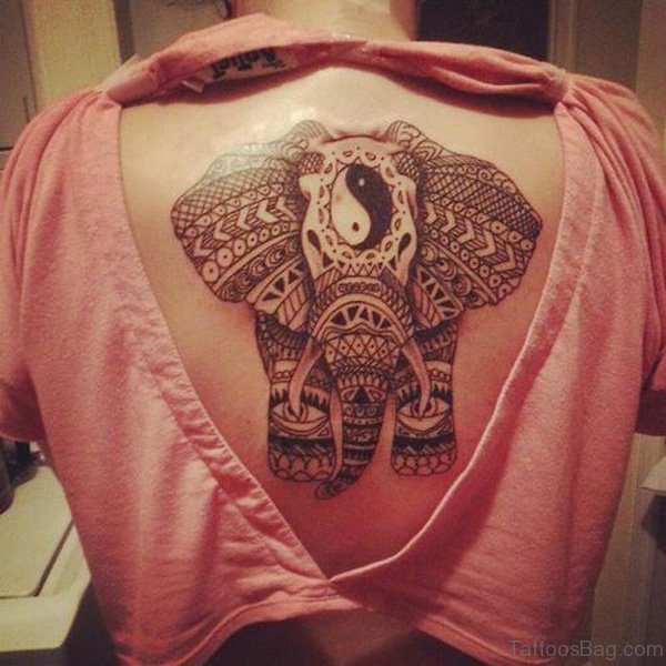 Traditional Elephant Tattoo On Back